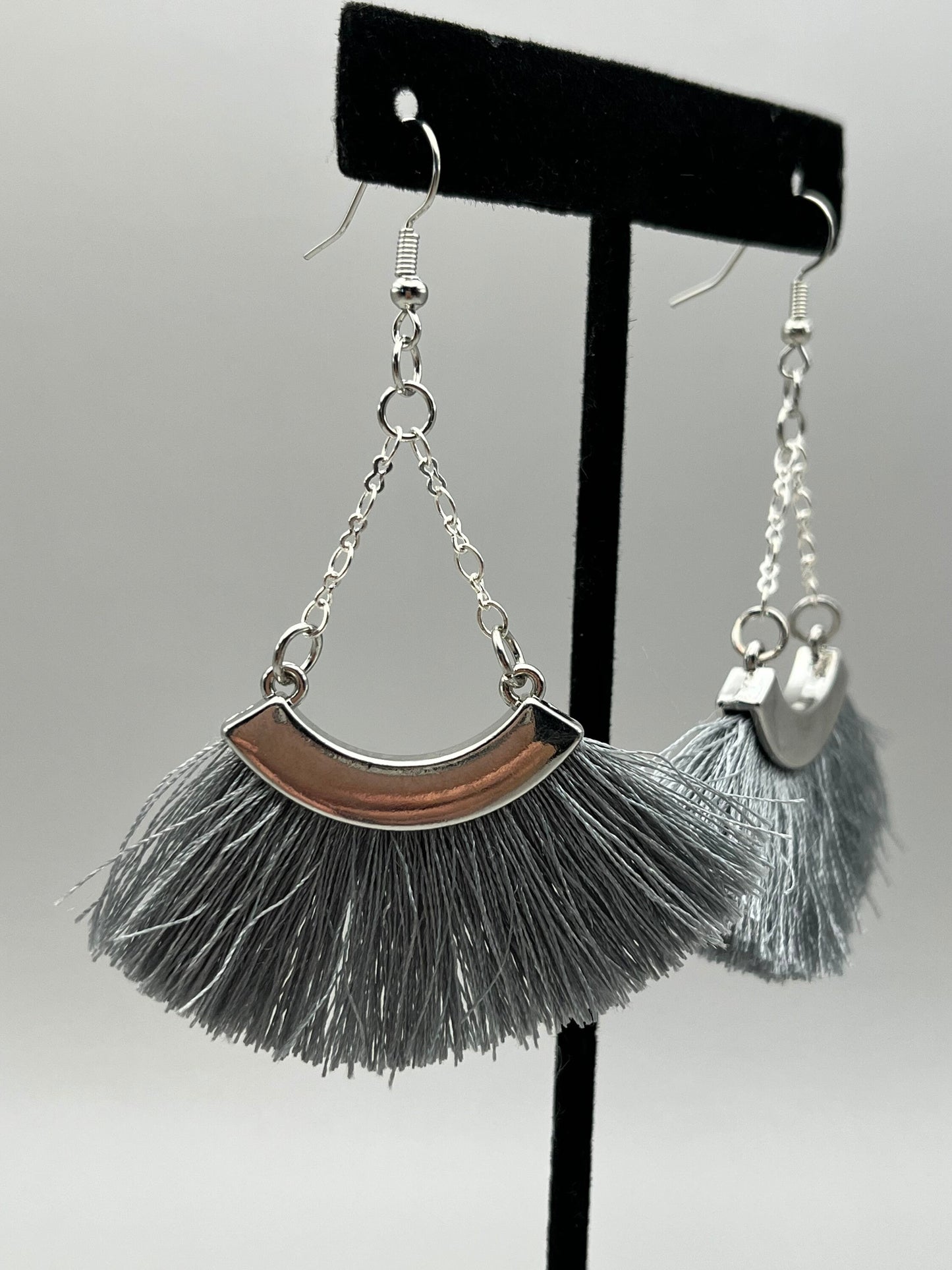 Grey Fringe & Silver Chain Earrings