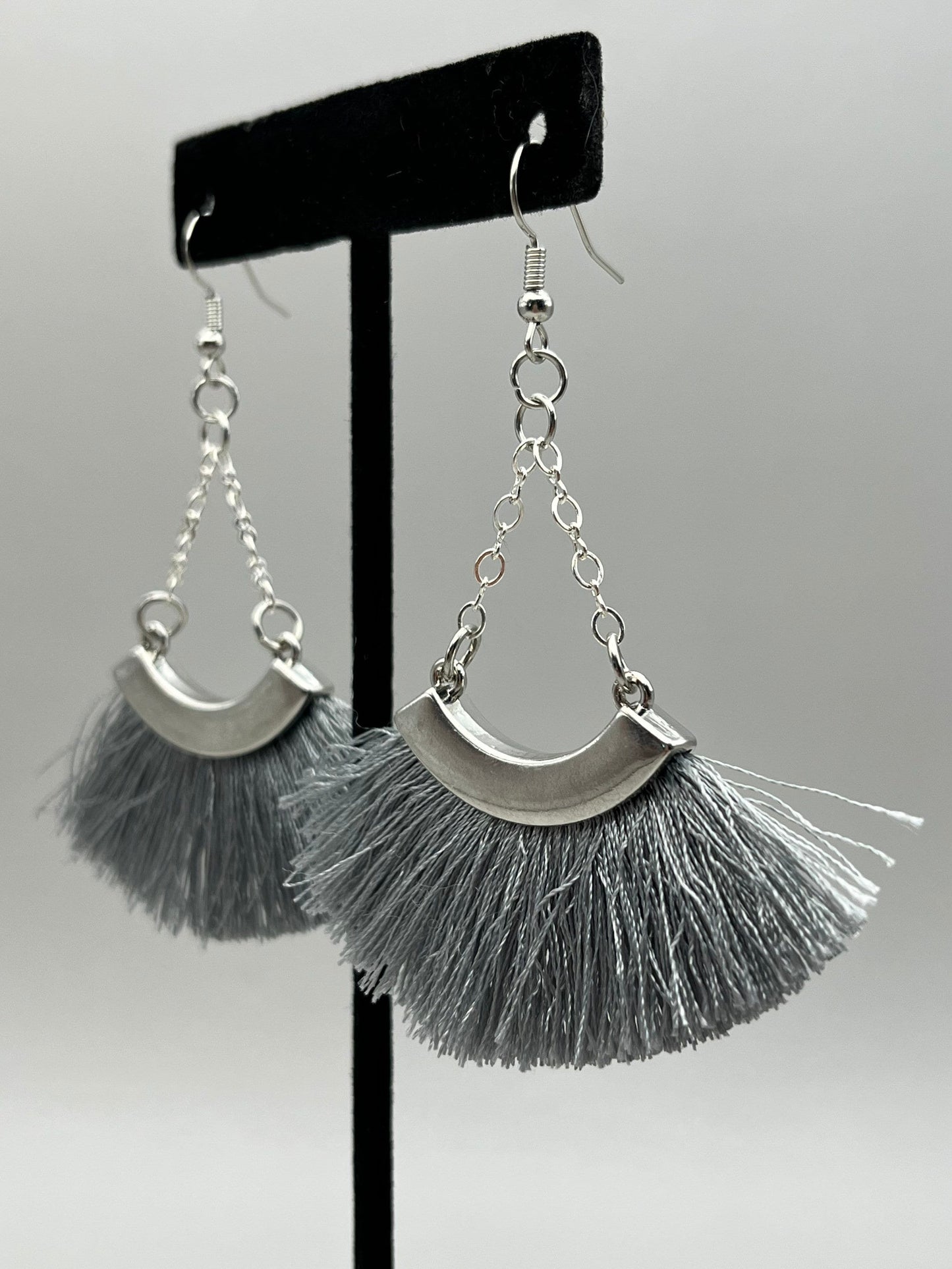 Grey Fringe & Silver Chain Earrings