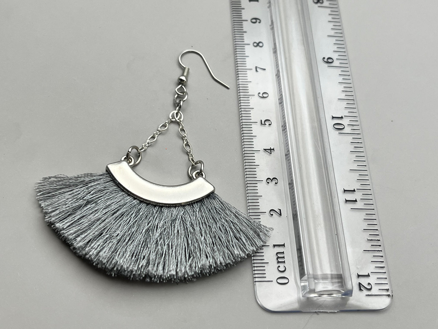 Grey Fringe & Silver Chain Earrings