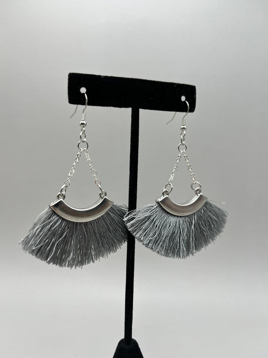 Grey Fringe & Silver Chain Earrings