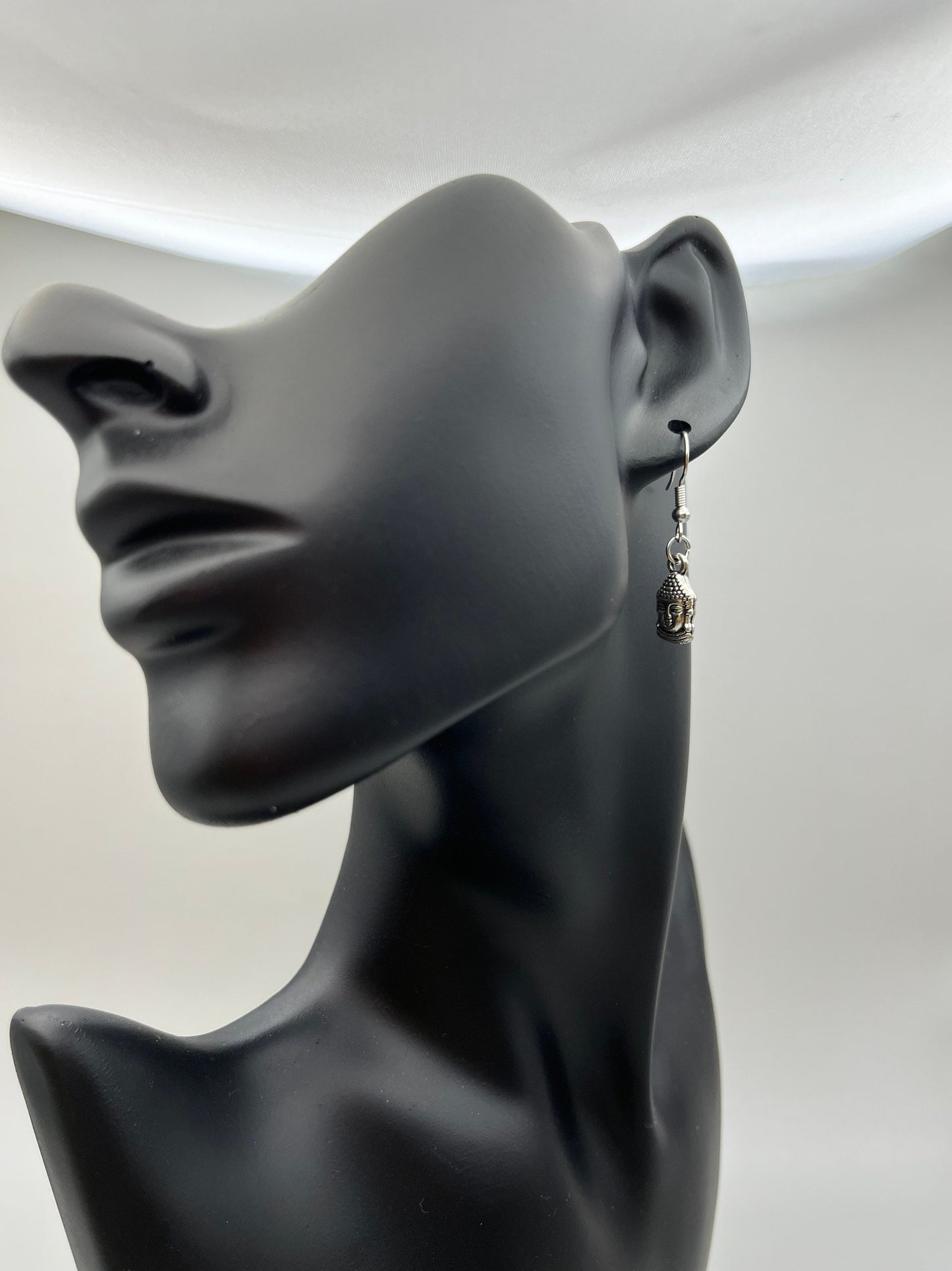 Silver Buddha Head Earrings