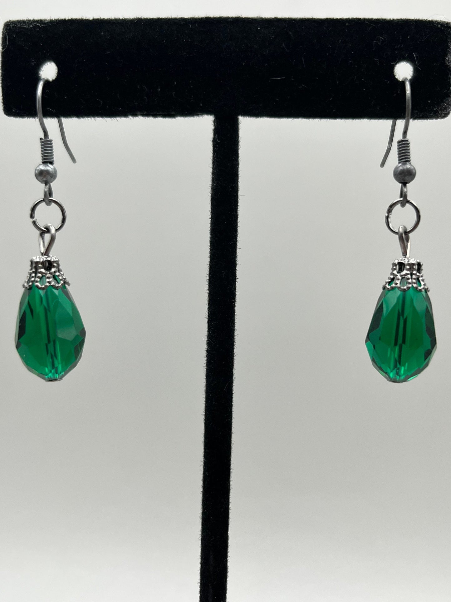 Glass Emerald Teardrop Earrings