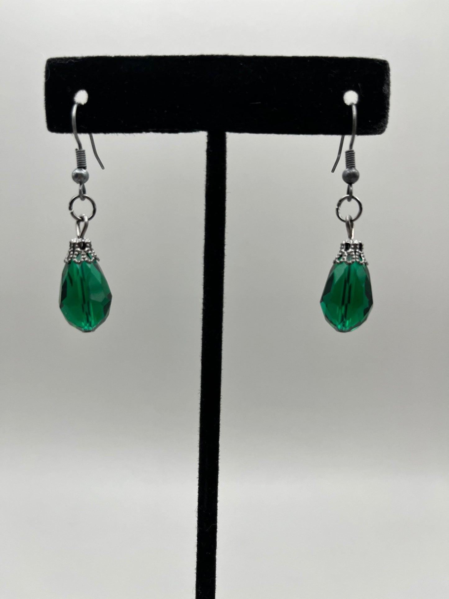 Glass Emerald Teardrop Earrings