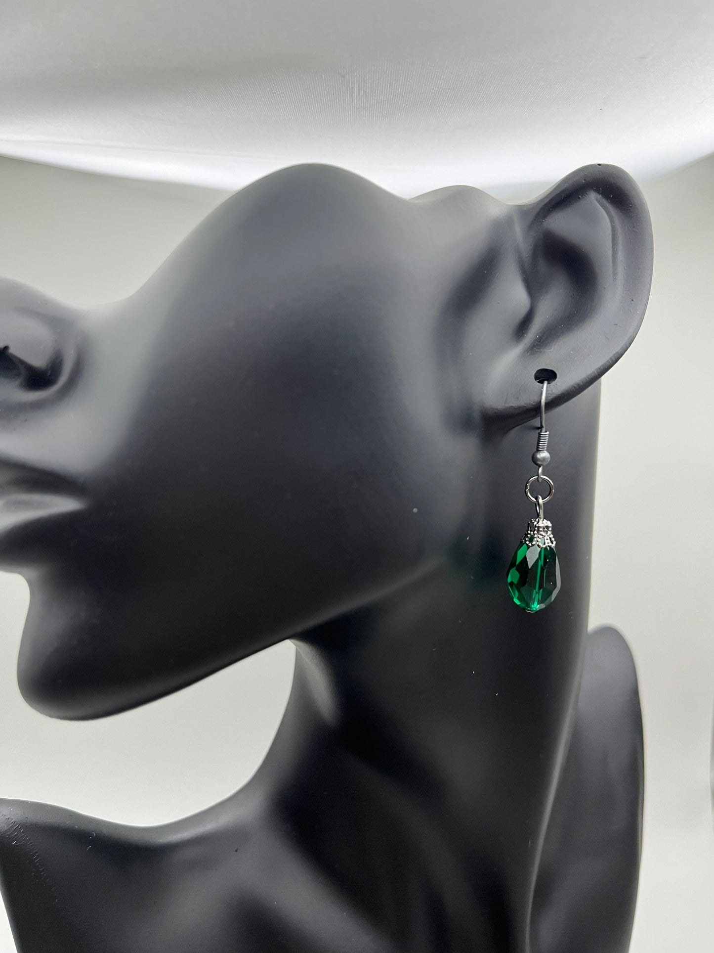 Glass Emerald Teardrop Earrings