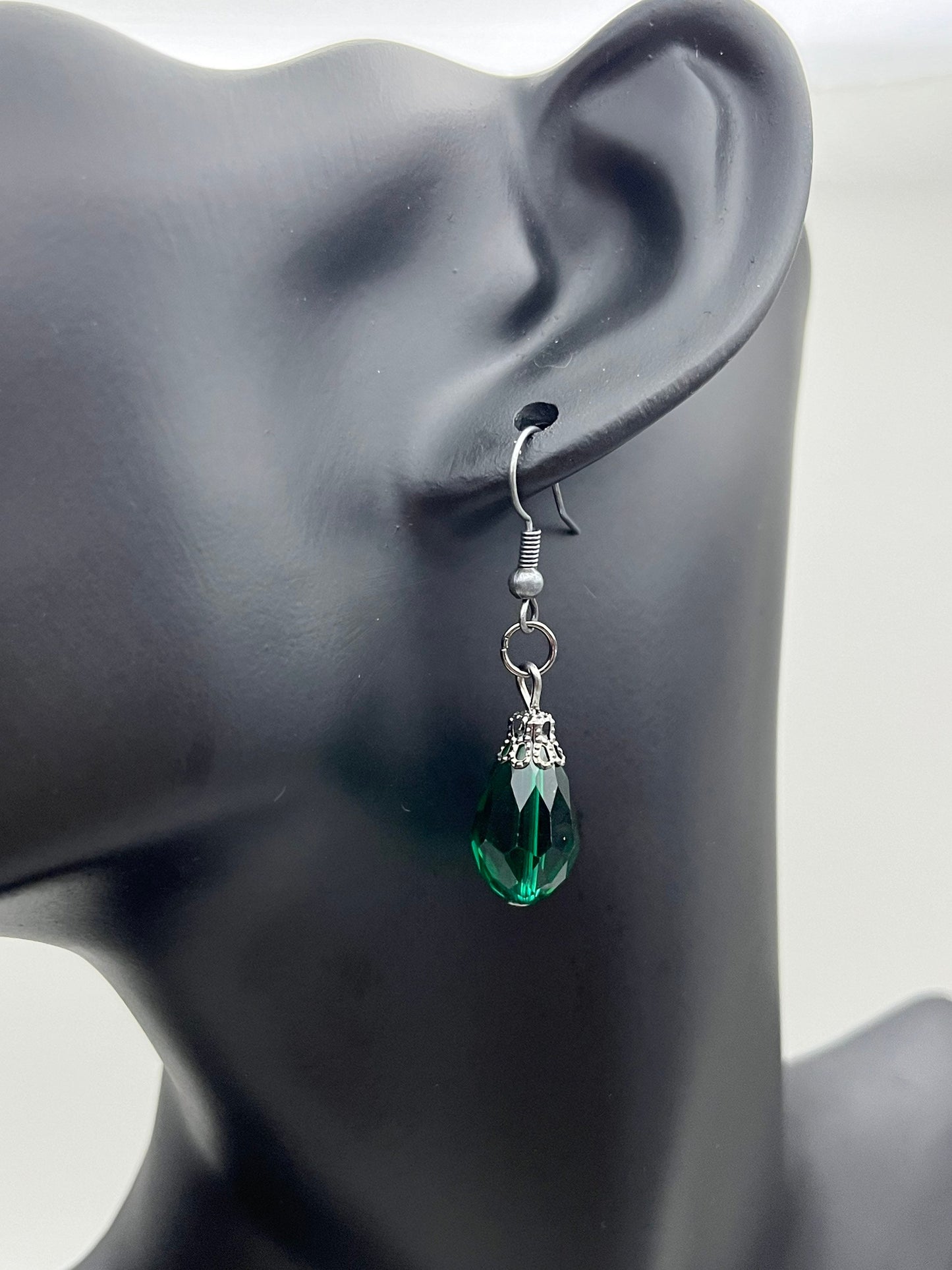 Glass Emerald Teardrop Earrings