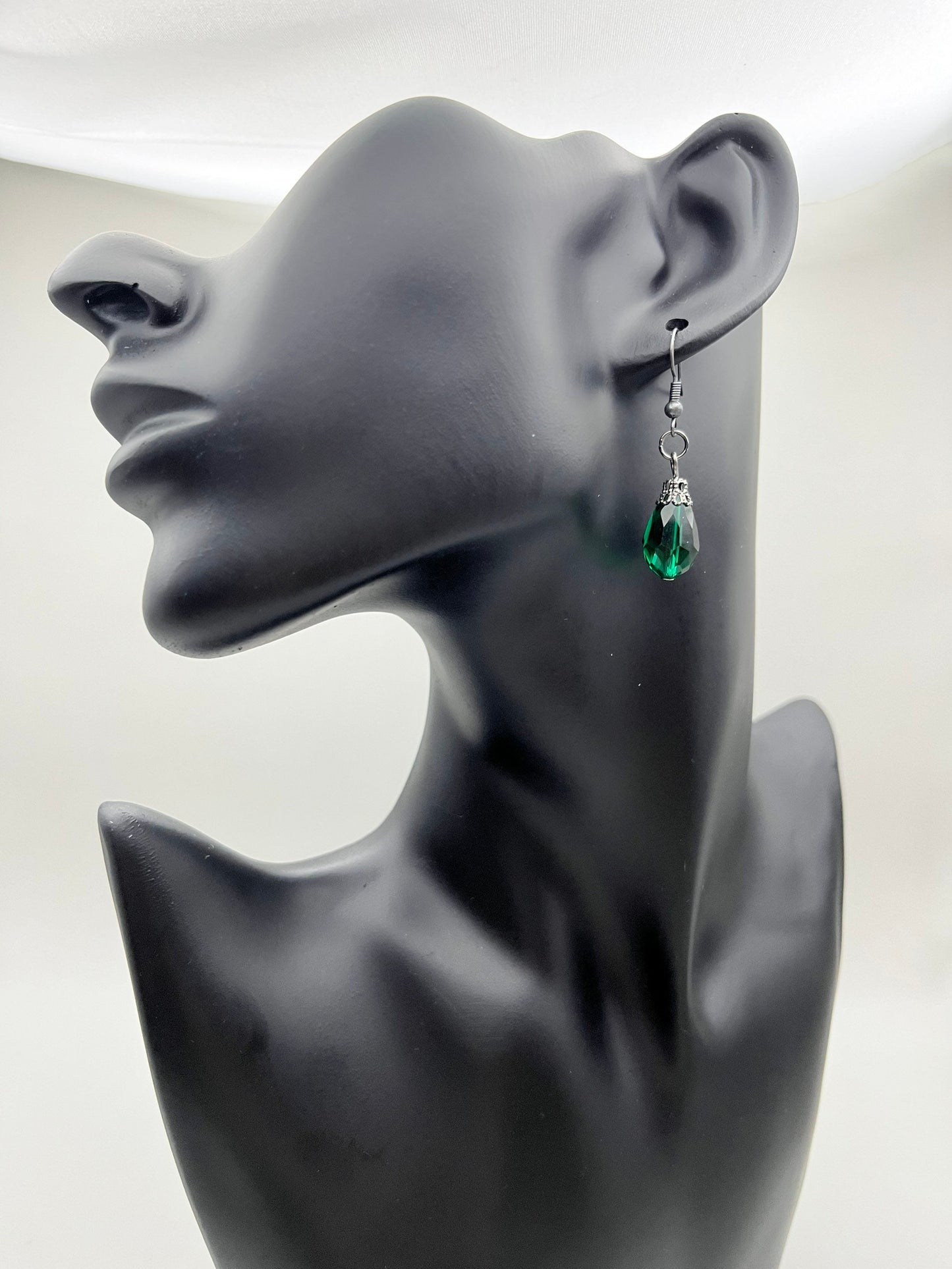 Glass Emerald Teardrop Earrings