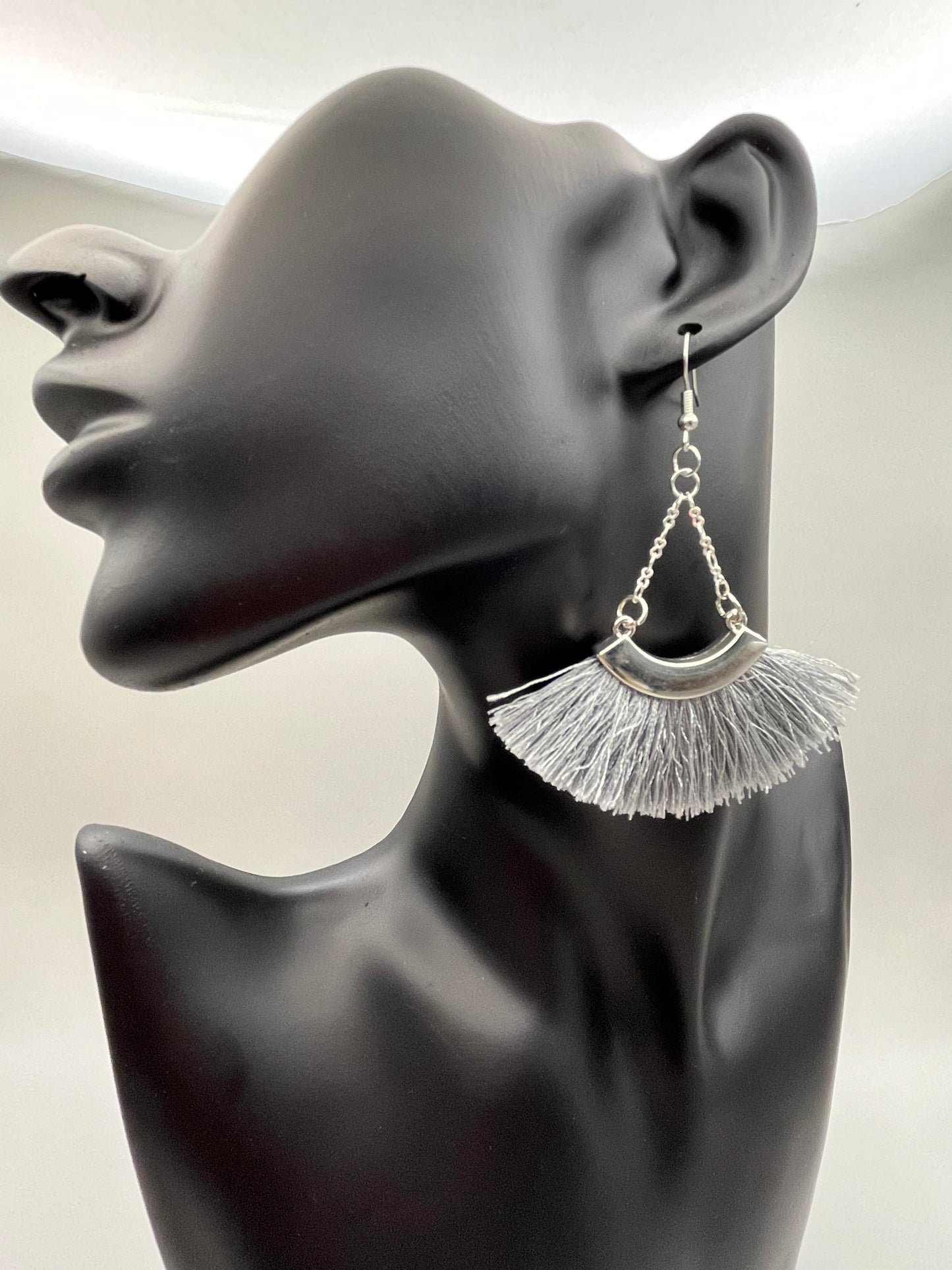 Grey Fringe & Silver Chain Earrings