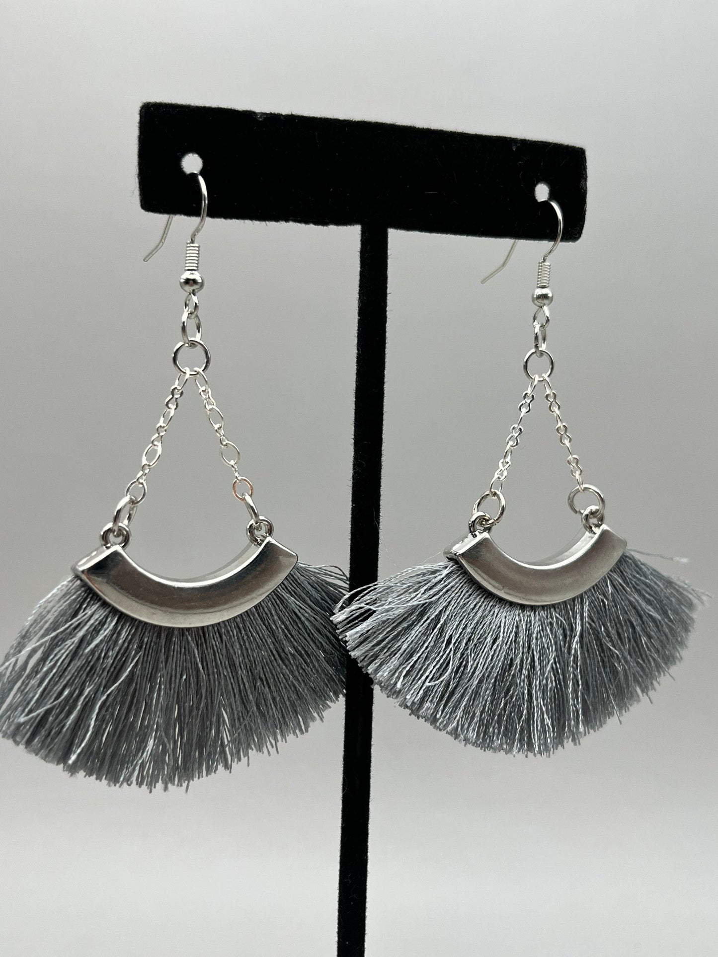 Grey Fringe & Silver Chain Earrings