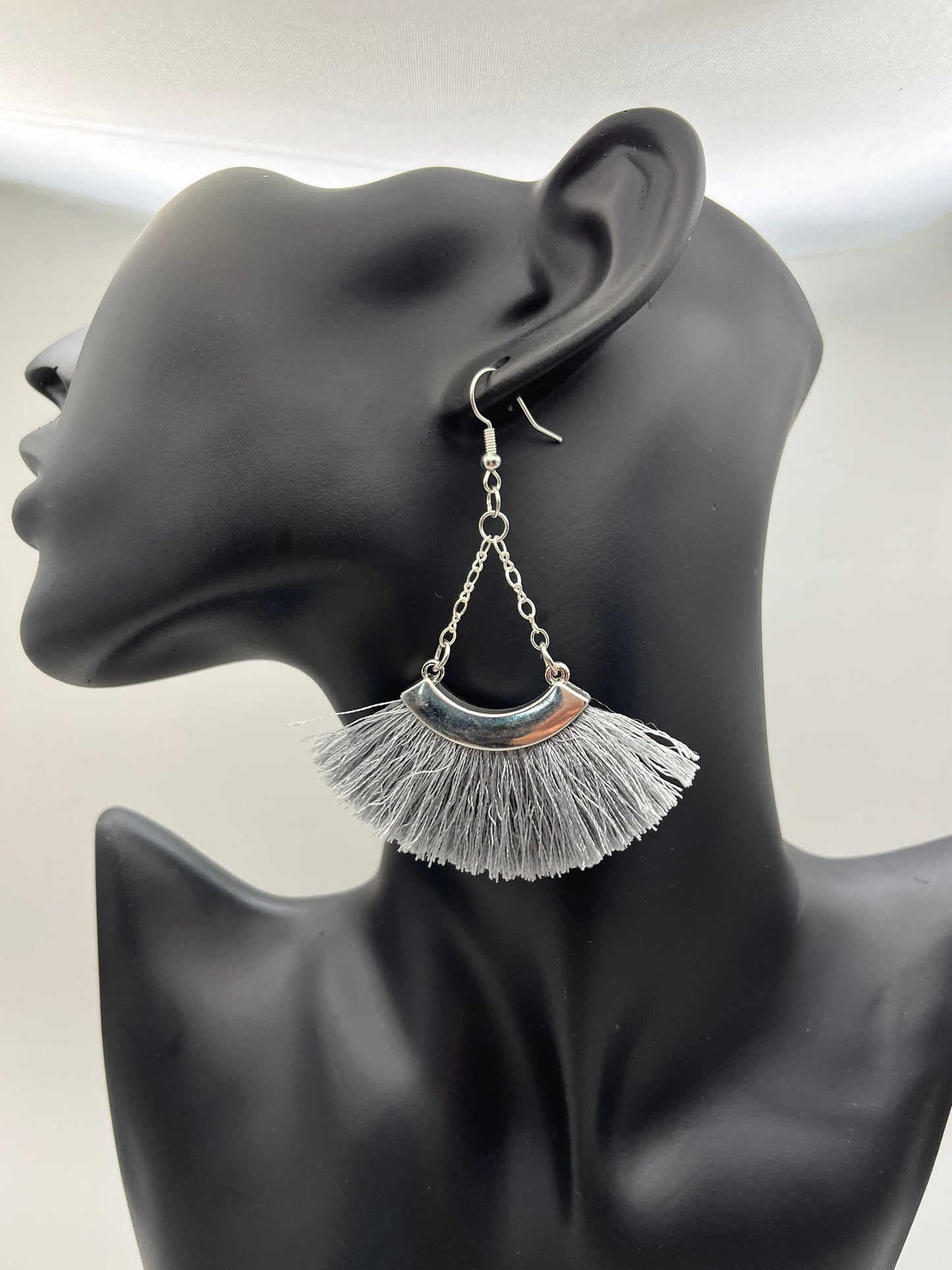 Grey Fringe & Silver Chain Earrings