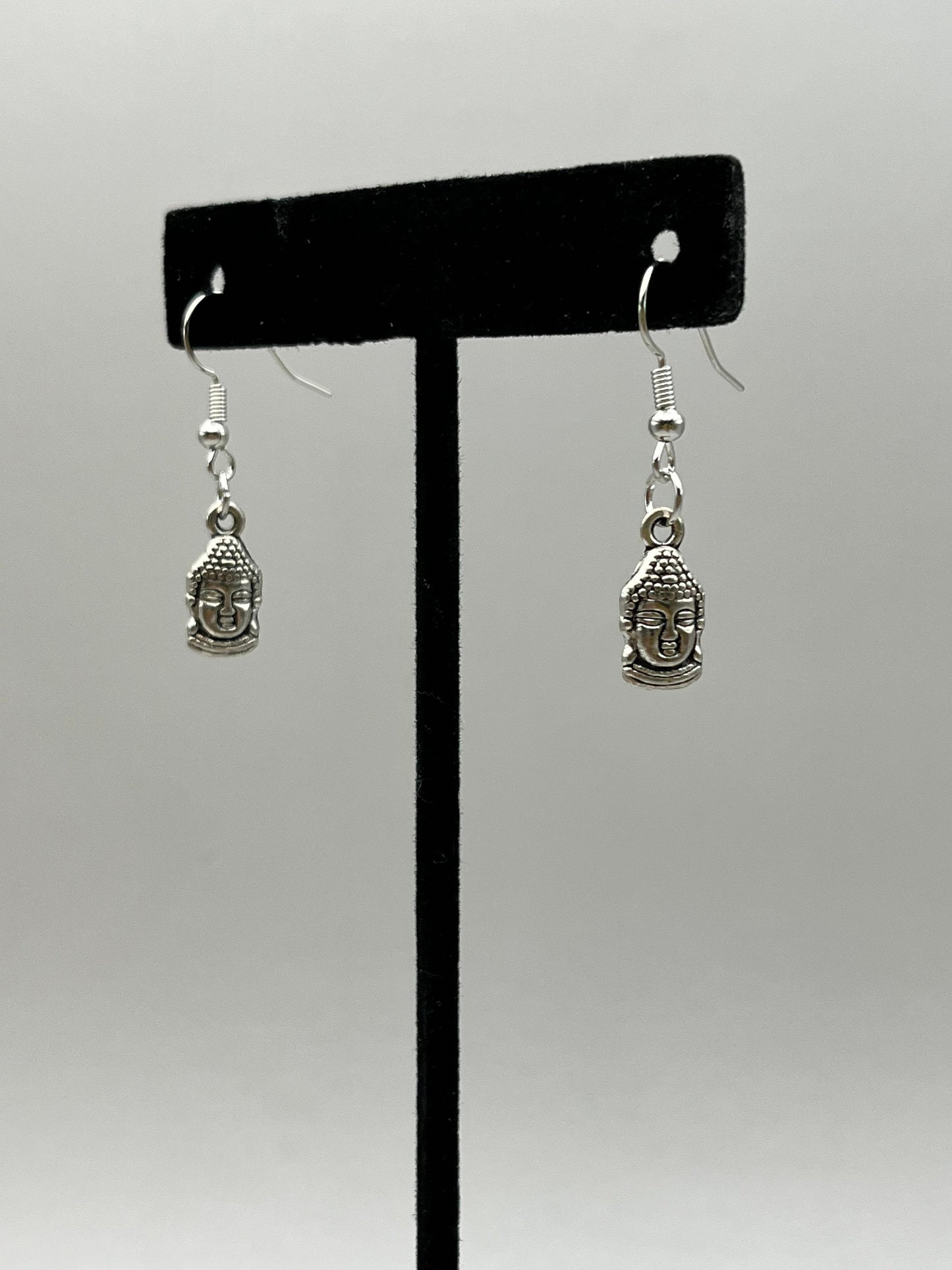 Silver Buddha Head Earrings