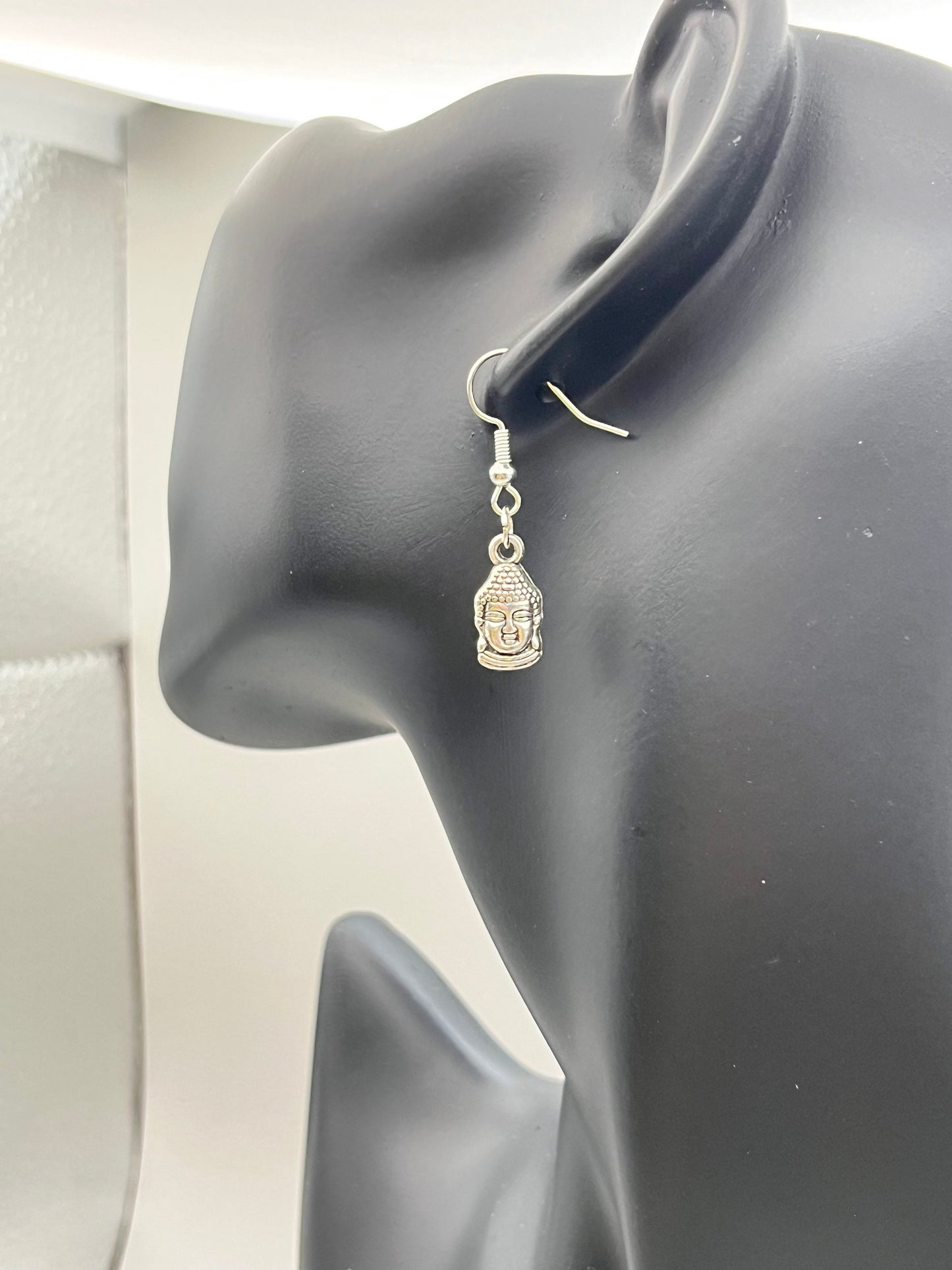 Silver Buddha Head Earrings