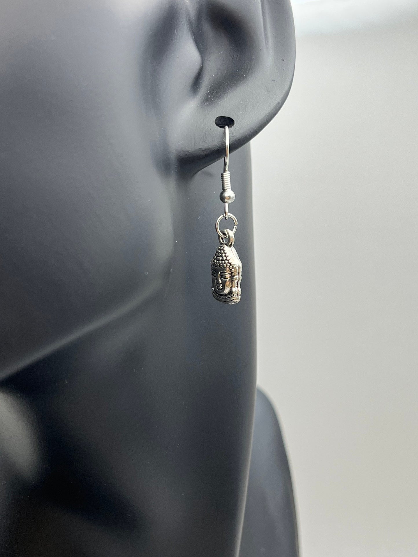 Silver Buddha Head Earrings