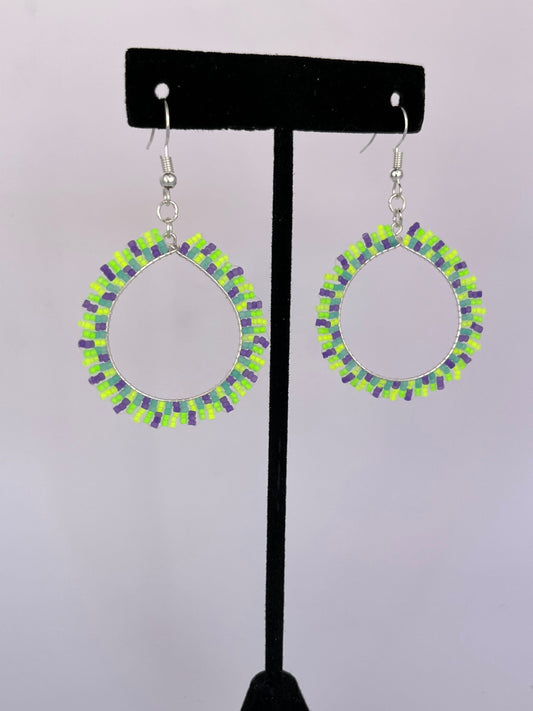 Beaded Neon Green Hoop