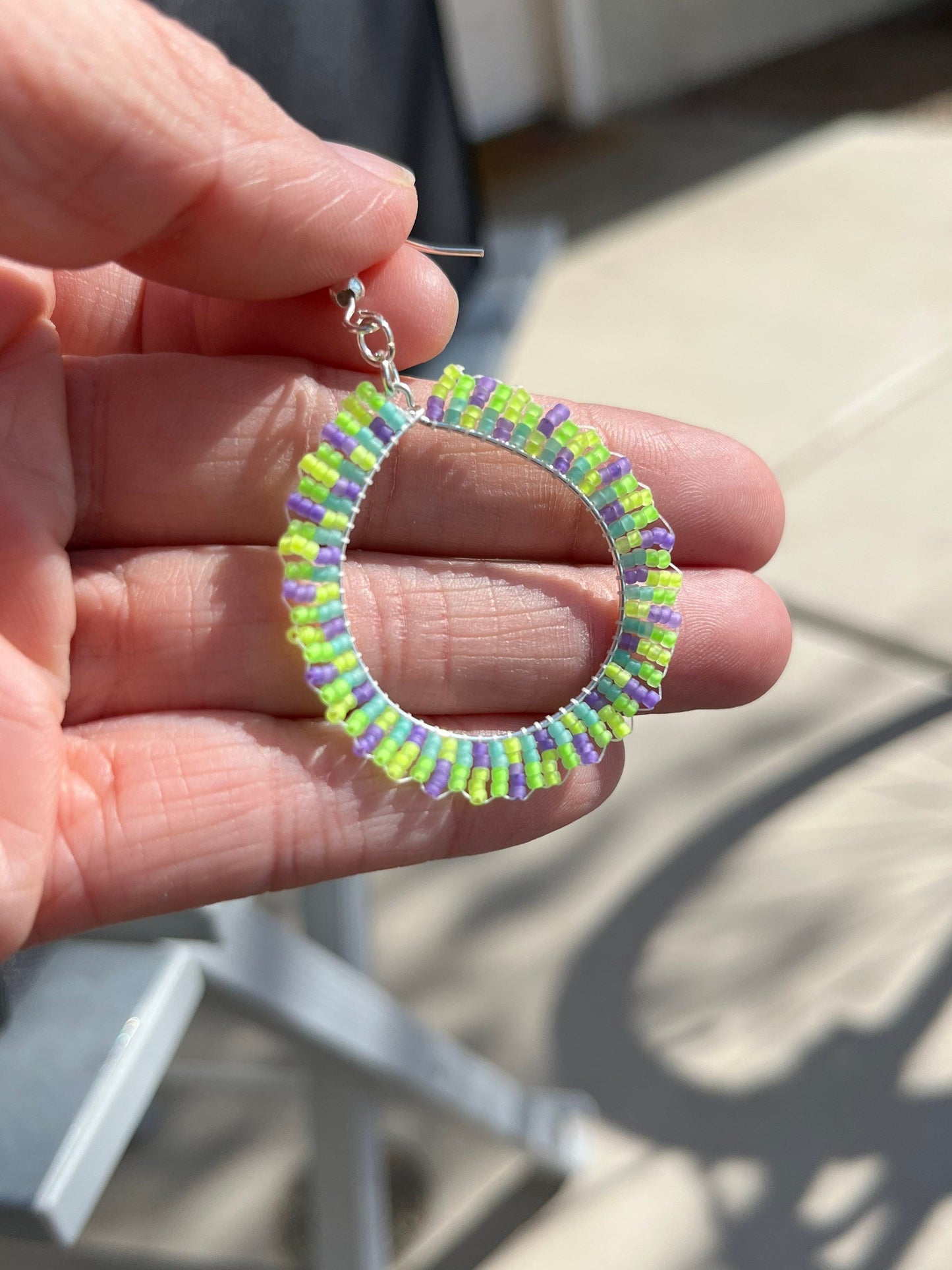 Beaded Neon Green Hoop