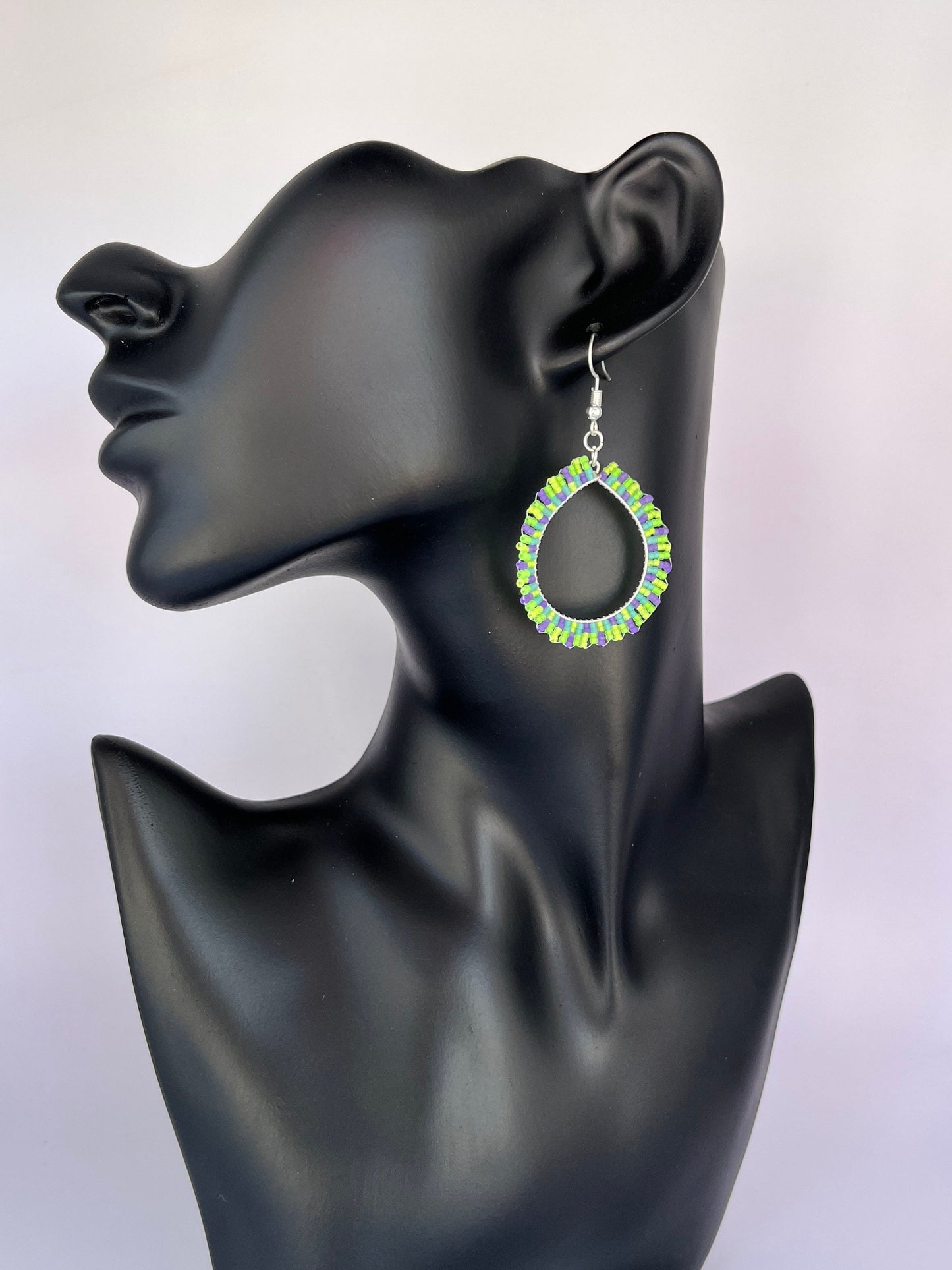 Beaded Neon Green Hoop