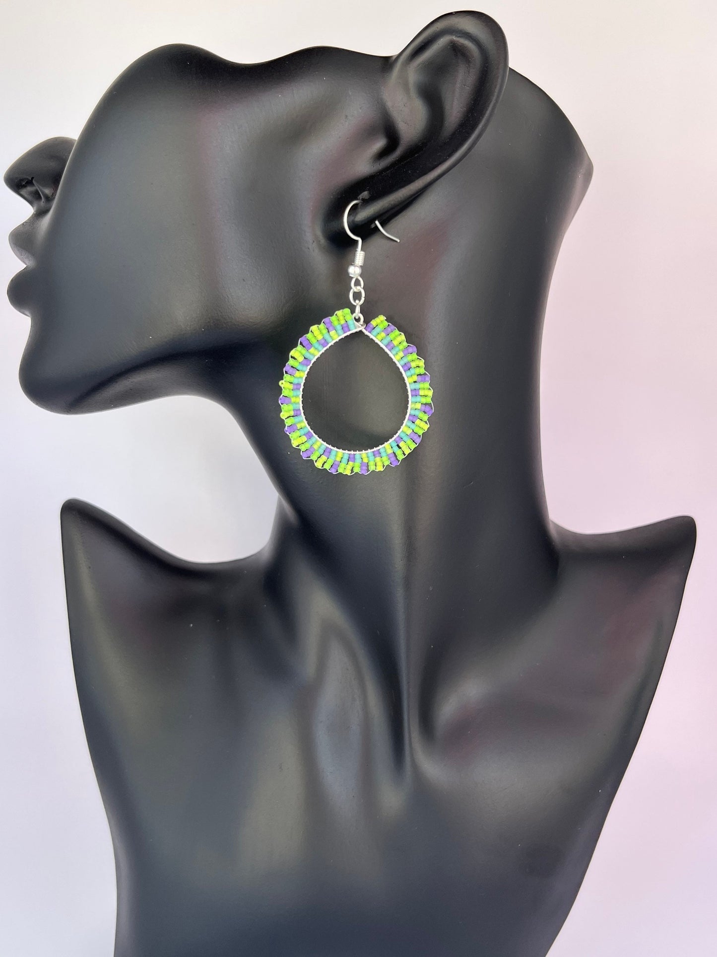 Beaded Neon Green Hoop