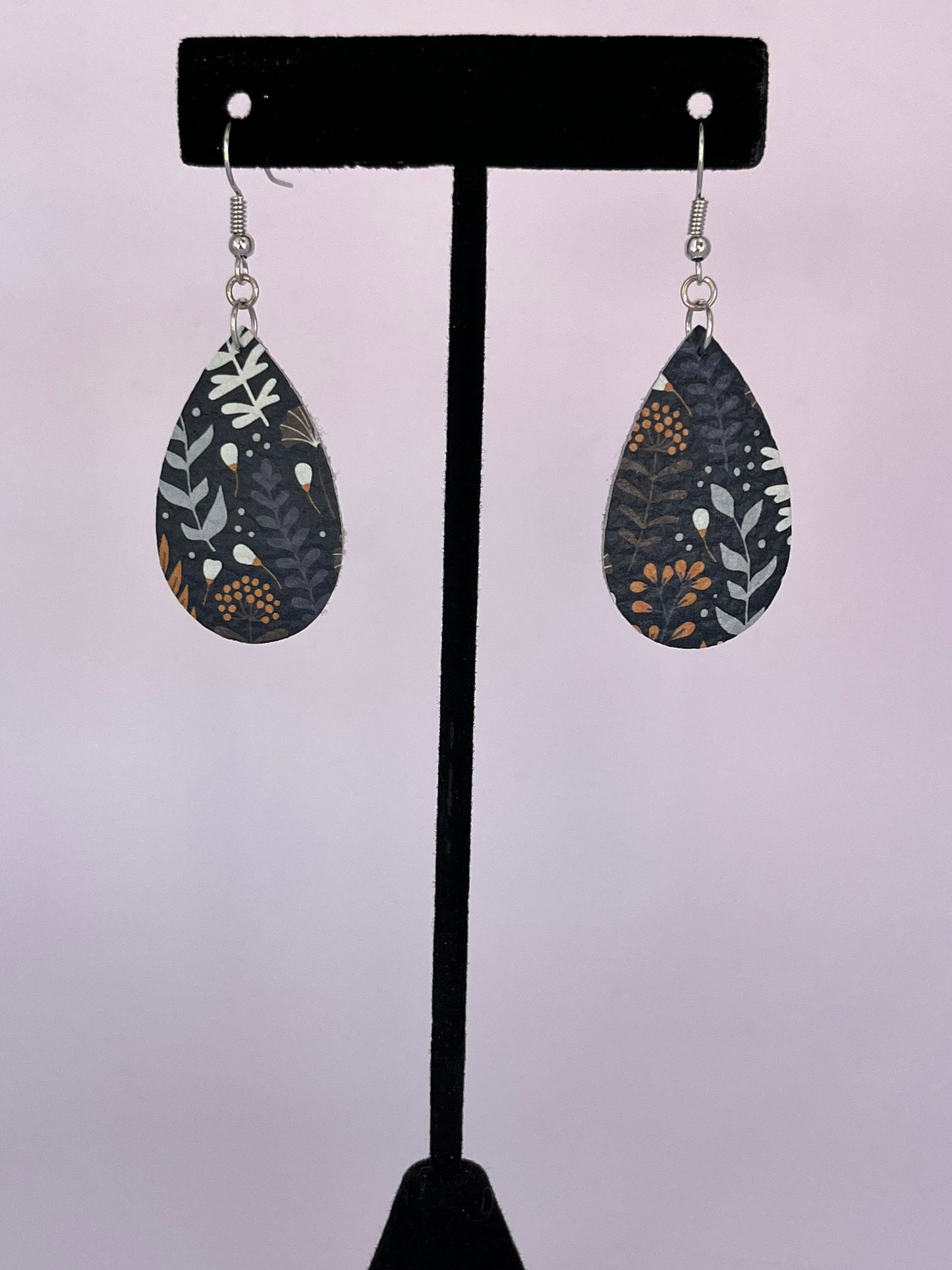 Floral Leather Teardrop Earrings