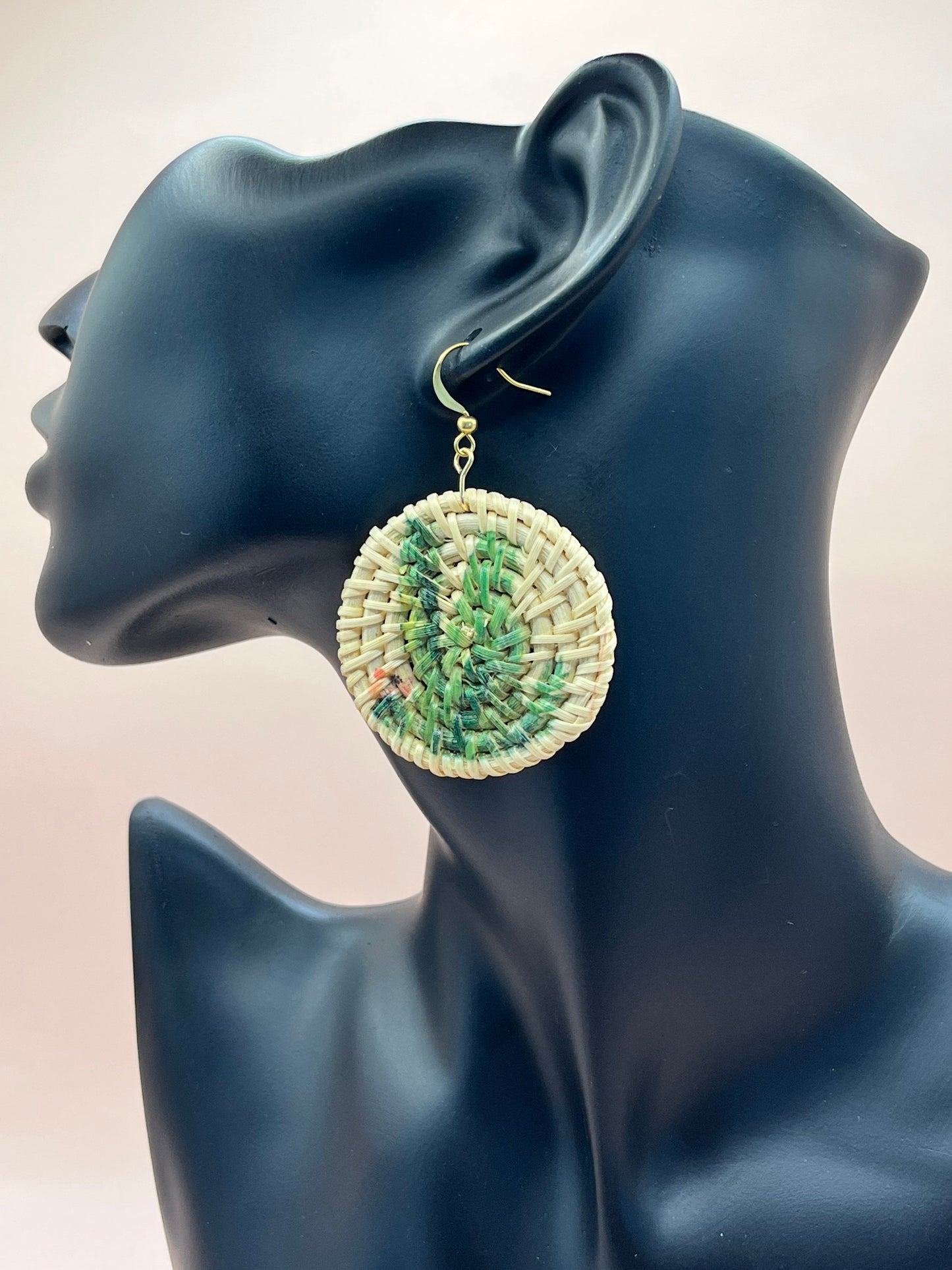 Painted Rattan Cactus Earrings