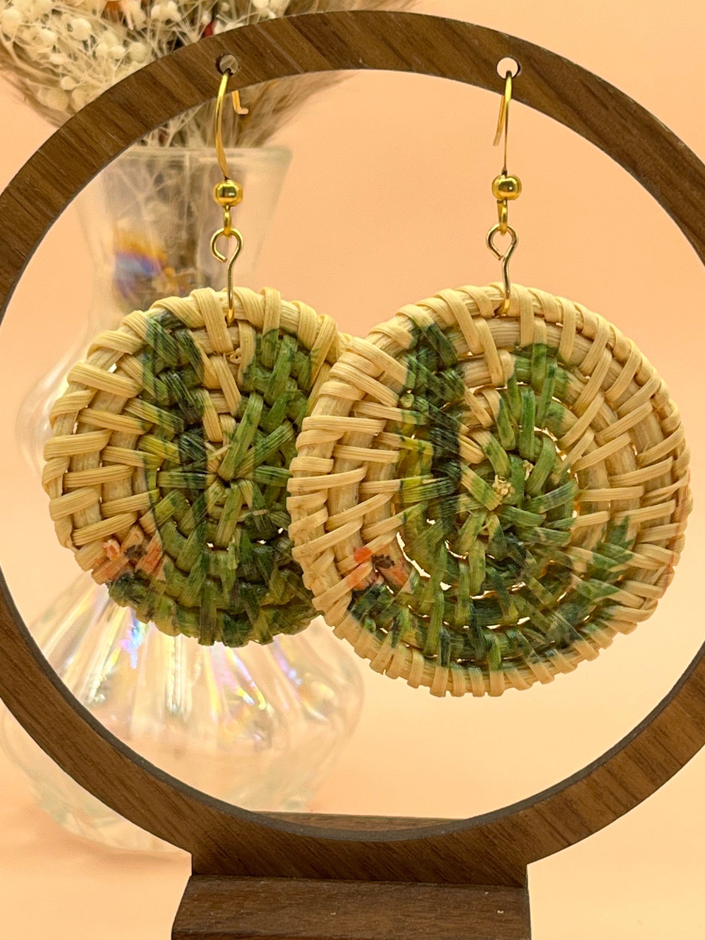 Painted Rattan Cactus Earrings