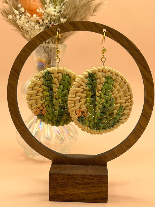 Painted Rattan Cactus Earrings