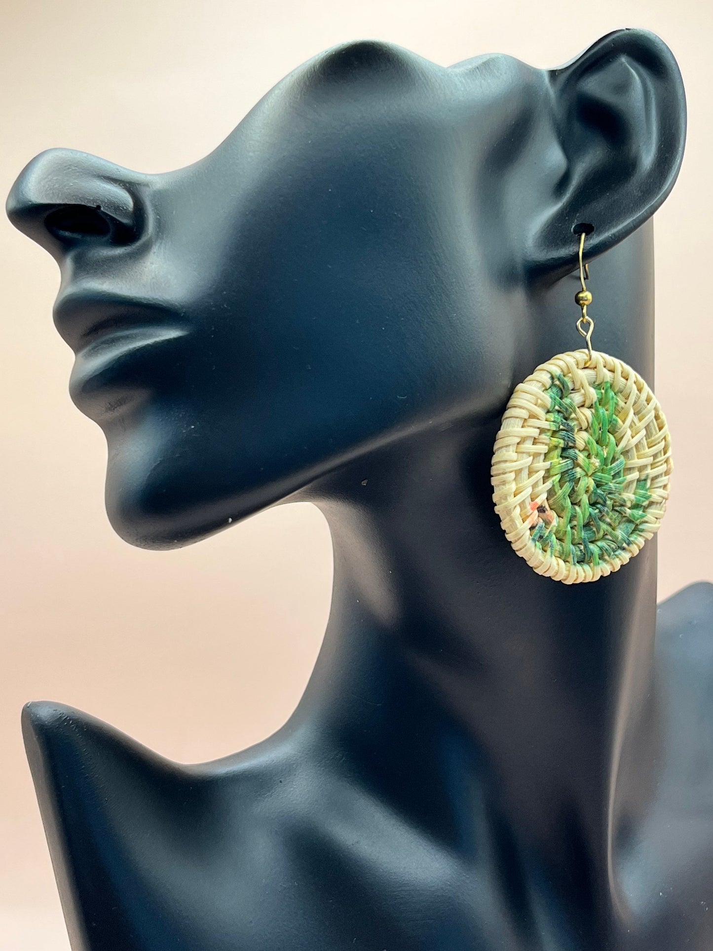 Painted Rattan Cactus Earrings