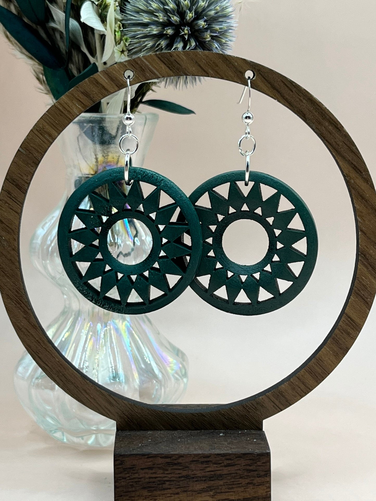 Dark Green Wooden Earrings